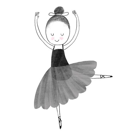 Violet Lemay, children's book illustrator, picture book illustration, character design, 2-color illustration, 2C art, ballerina, contemporary illustration, nostalgic illustration