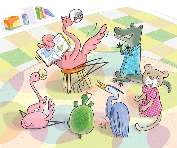 Violet Lemay, children's book illustrator, Doña Rosa, Highlights High Five, flamingo illustration, picture book illustrator