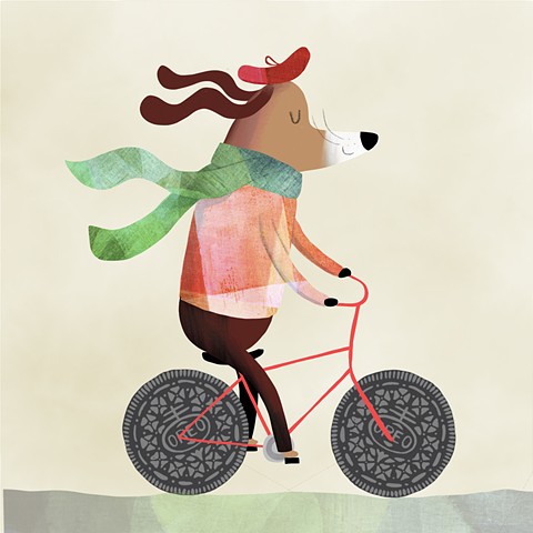 Violet Lemay, illustration, illustrator, picture book, kidlit art, dog on bike