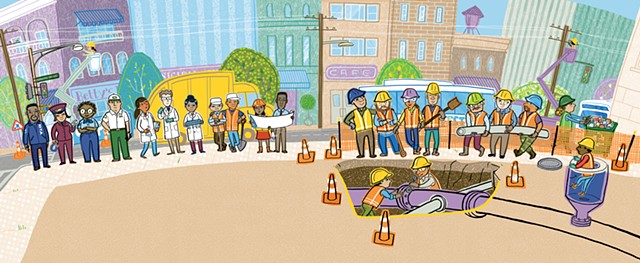 Violet Lemay, illustration, How a City Works, children's book illustrator, city