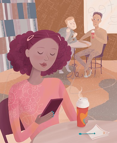 Violet Lemay, illustration, kidlit art, book illustrator, crush, teens, tweens, cafe, coffee shop