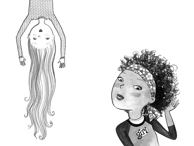tween girls, hairstyle, girly, hair-do, black and white art, illustration