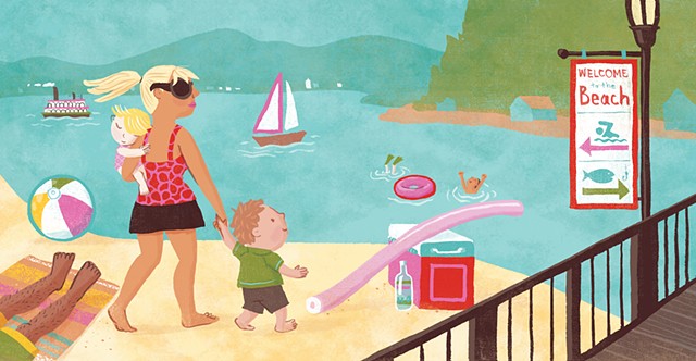 Violet Lemay, children's book illustrator, beach babies, kidlitartist, adorable illustration, lake beach