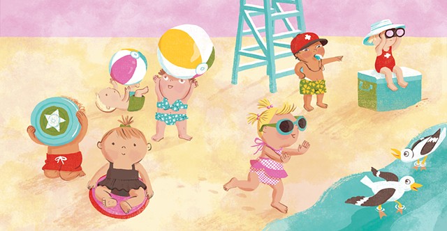 Violet Lemay, children's book illustrator, beach babies, kidlitartist, adorable illustration, adorable babies, lifeguard baby
