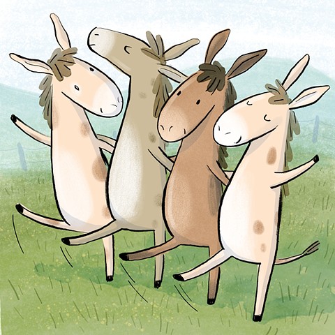 Violet Lemay, children's book illustrator, donkeys, fun animal art, dancing donkeys, kidlitart