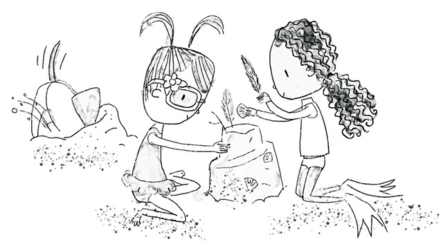 Kids making a sand castle, Violet Lemay, children's book illustrator, picture book illustrator, character design