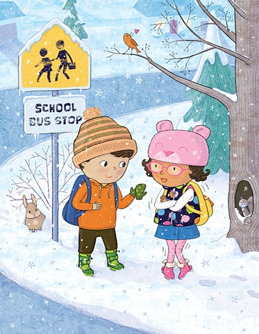 Violet Lemay, children's book illustrator, illustration, snow, mitten, kids, kindness