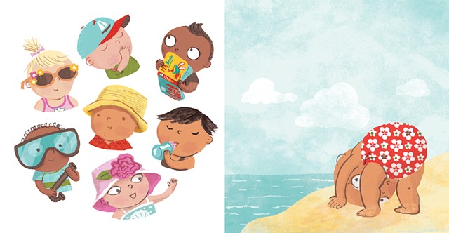 Violet Lemay, children's book illustrator, beach babies, adorable babies, adorable baby, kidlitartist, adorable illustration