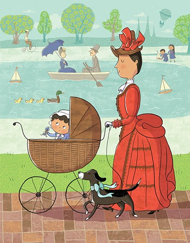 Violet Lemay, historic illustration, Victorian illustration, picture book illustrator, historic fiction, Victorian baby carriage, kidlitart, children's book illustrator