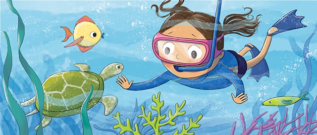 Violet Lemay, children's book illustrator, ocean, beach, fish, sea turtle, children's book illustration, picture book, picture book illustrator, snorkel, snorkeling, 