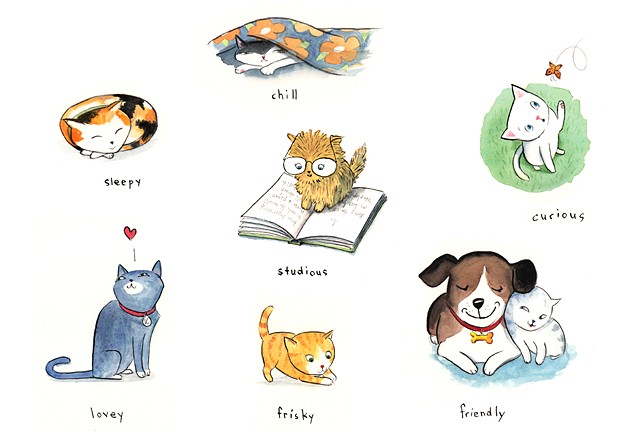 cat illustration, kitten, playful cat, cute cat, animal illustration, children's book illustration, kitty cat