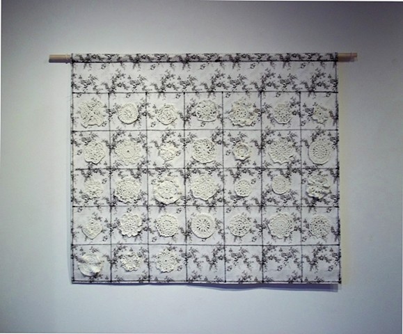 Part of "Doily Diary," as exhibited at Clay College, Millville, NJ