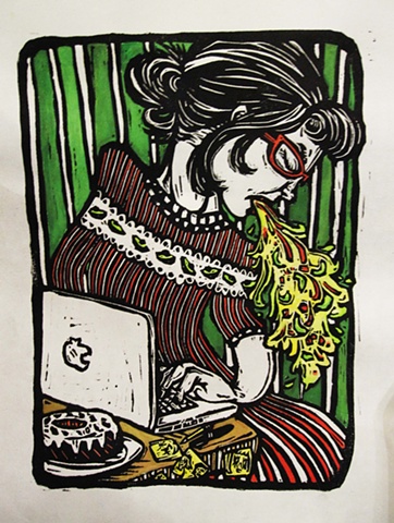 Illustration of Jane Mai puking