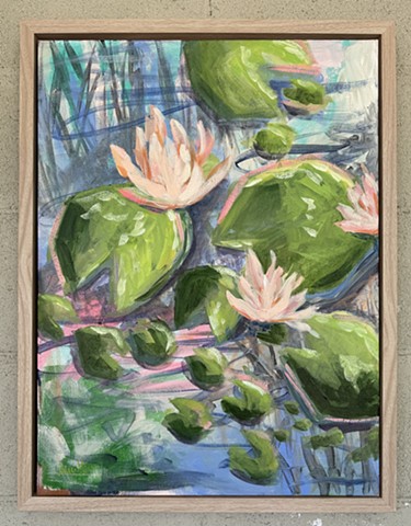 Acrylic on 18x24" canvas, framed in natural wood floater frame.