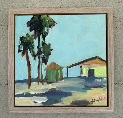 Acrylic on 12x12" canvas, framed in natural wood floater frame