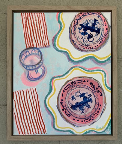 Acrylic on 16x20" canvas, framed in natural wood floater frame.