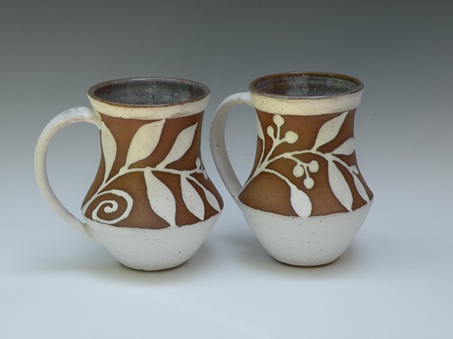 White glazed mugs