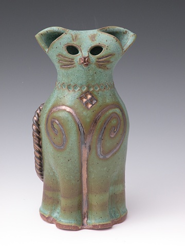 Bronze Green Stoneware Cat - sold