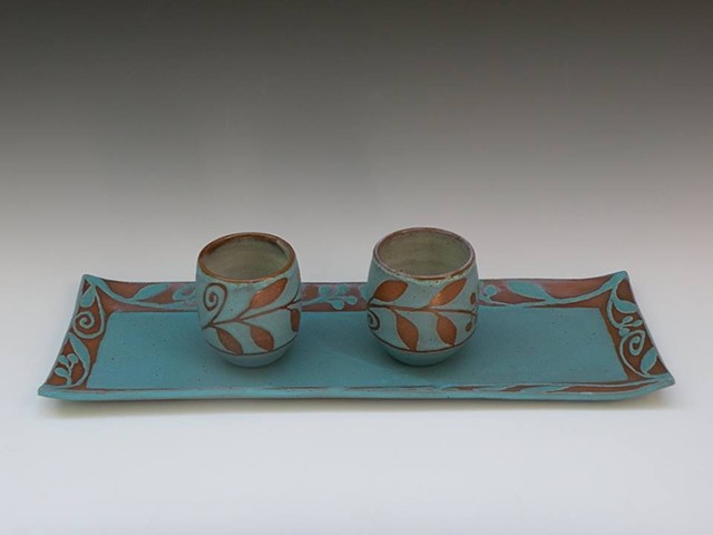 Long tray #2 and tea bowls