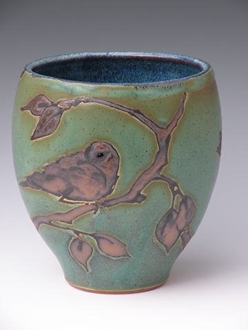 Wide Bronze Green Stoneware Vase - sold