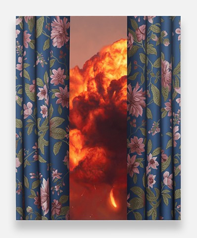 ‘War Cloud and Floral Blue Curtain’