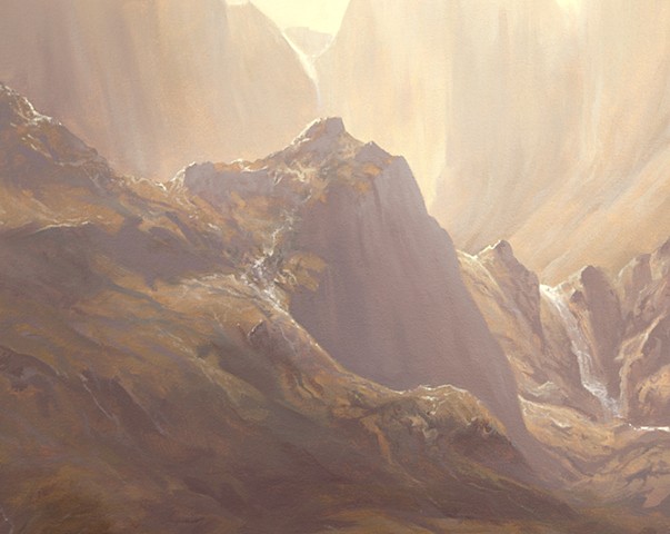 'Among The Sierra Nevada and Green Curtain (after Bierstadt),' detail