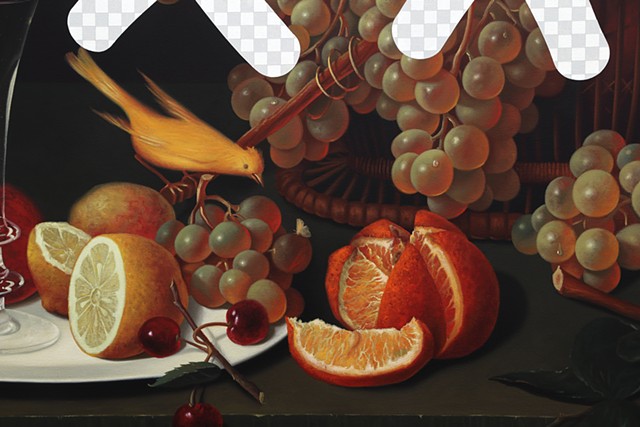Smut Still Life With Fruit And Canary (Nature’s Bounty, White House Art Collection Erasure No. 28), detail
