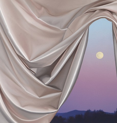 Beaver Moon Over Mt. Monadnock with Soft Gold Satin Fabric, detail