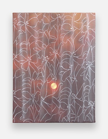 'Wildfire Sunrise Behind Floral Sheer Curtain Study'