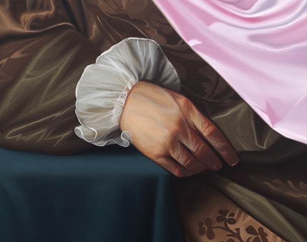 Portrait in Pink Satin Fabric (Joseph Sherburne after Copley), detail