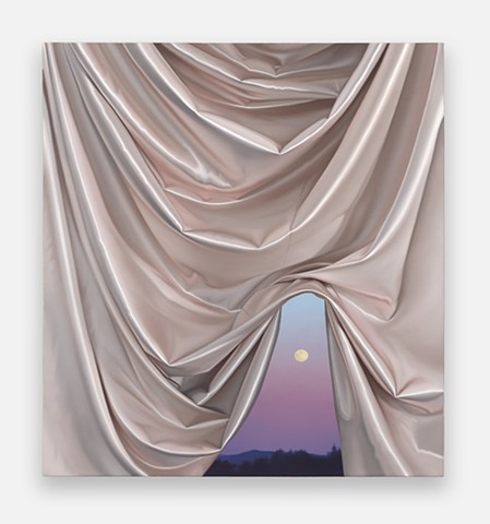 Beaver Moon Over Mt. Monadnock with Soft Gold Satin Fabric