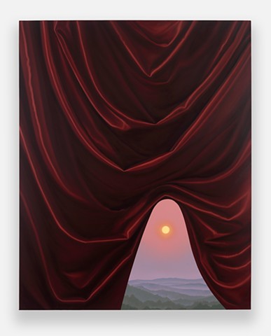 'Great Smokey Mountains During Sunrise and Red Curtain'