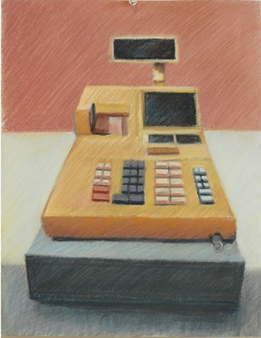 pastel drawing, cash register, register, drawing