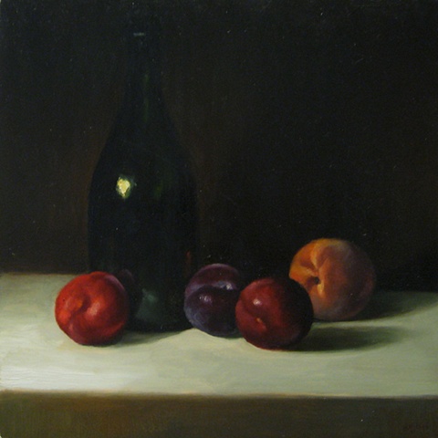 Still Life with Peach and Plums