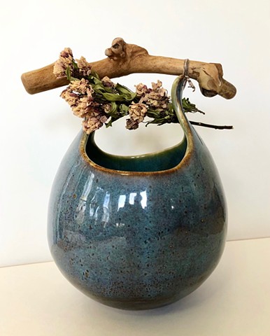 Branch Handle Vase in Heather Blue
