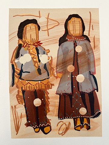 Corn husk couple with gray coats