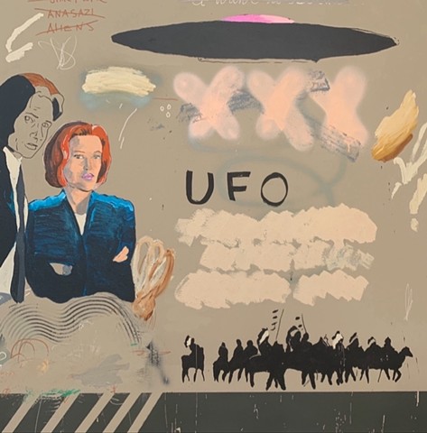 SIGHTINGS- THE TRUTH IS OUT THERE 48x48 acrylic on canvas 2019