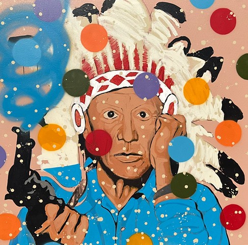 PUCK FICASSO W/PISTOL 48x48 acrylic on canvas 2022