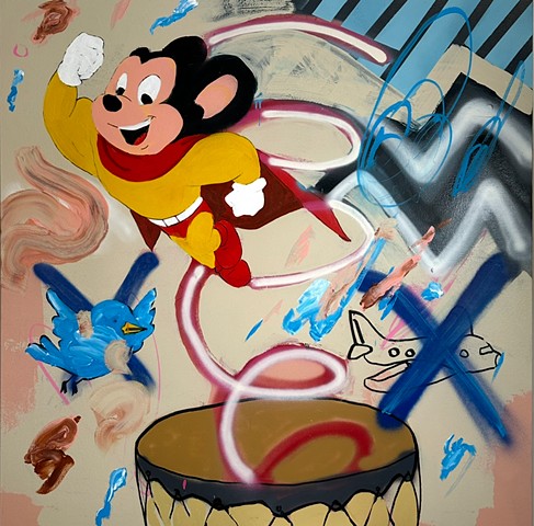 OMG IT'S MIGHTY MOUSE- 48x48 acrylic on canvas 2021