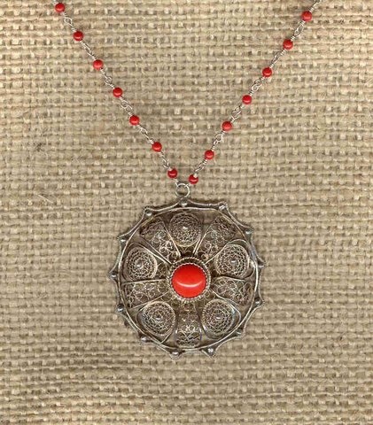 Filigree Medallion with Coral