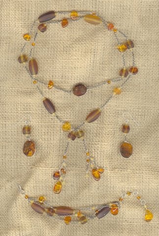 Amber and Glass Lariat Set