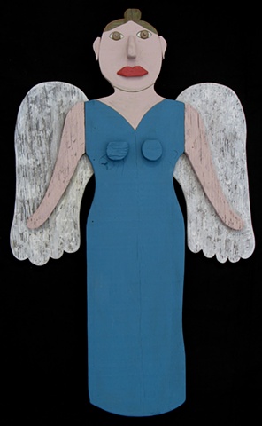 Sad,  grief stricken angel in blue dress