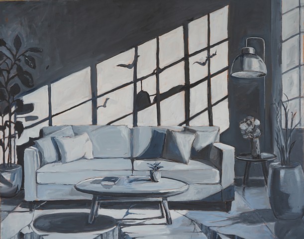 Interior with Cracks and Birds