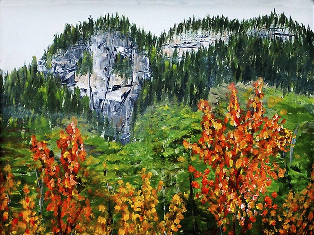 Nature, rock, fall. painting, acrylic