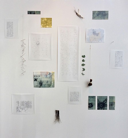 installation art, paper, graphite, paint, ink, found objects, Betsy Lohrer Hall