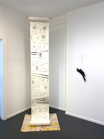 drawing, markmaking related to sound, installation art, paper, charcoal, Betsy Lohrer Hall, Angels Gate Cultural Center