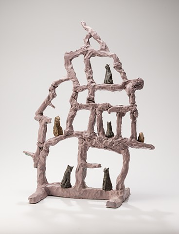 Broken Bauhaus Tree w Cats (in mauve)