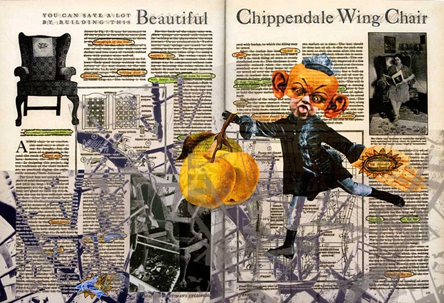 Pop Surrealism mixed media collage image text image Apples Mixed Media Collage Portrait.