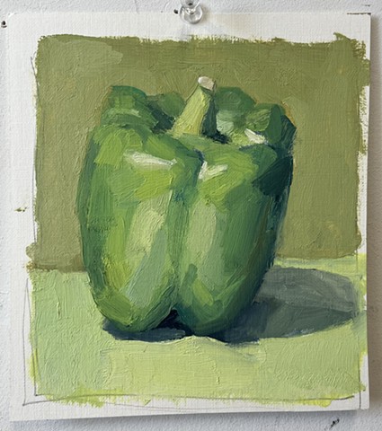 Bell Pepper Study, 6-1/4in x 5-5/8in, oil on un-stretched canvas paper, $120