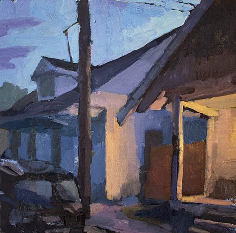 painting of a urban landscape at night 